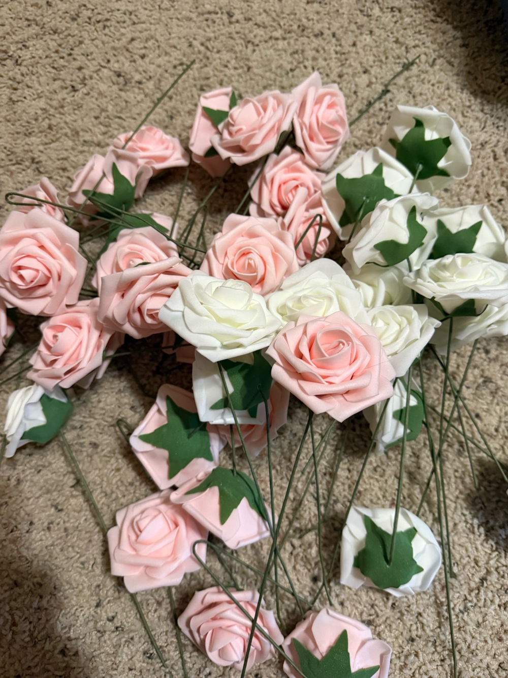 Artificial Pink & White Foam Rose Stems for Home Accents